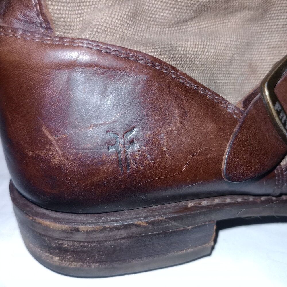 Frye Veronica Canvas Short Boots Women’s Size 10B Brown Leather Western Cowgirl - Picture 3 of 8